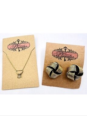 PLUNDER Gold Fringe Bar Pendant Necklace And Gold Knots Earrings- Women Jewelry